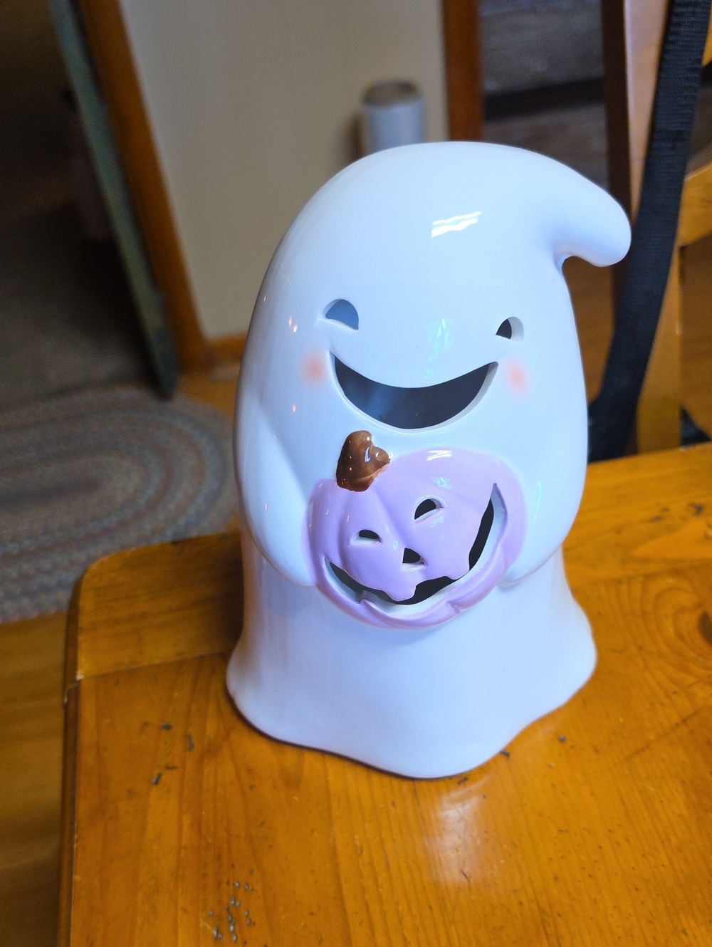 Halloween Ghost Holding Purple Pumkin Lighted